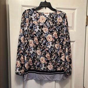 J. Jill Pink and blue Long Sleeve Boxy Blouse